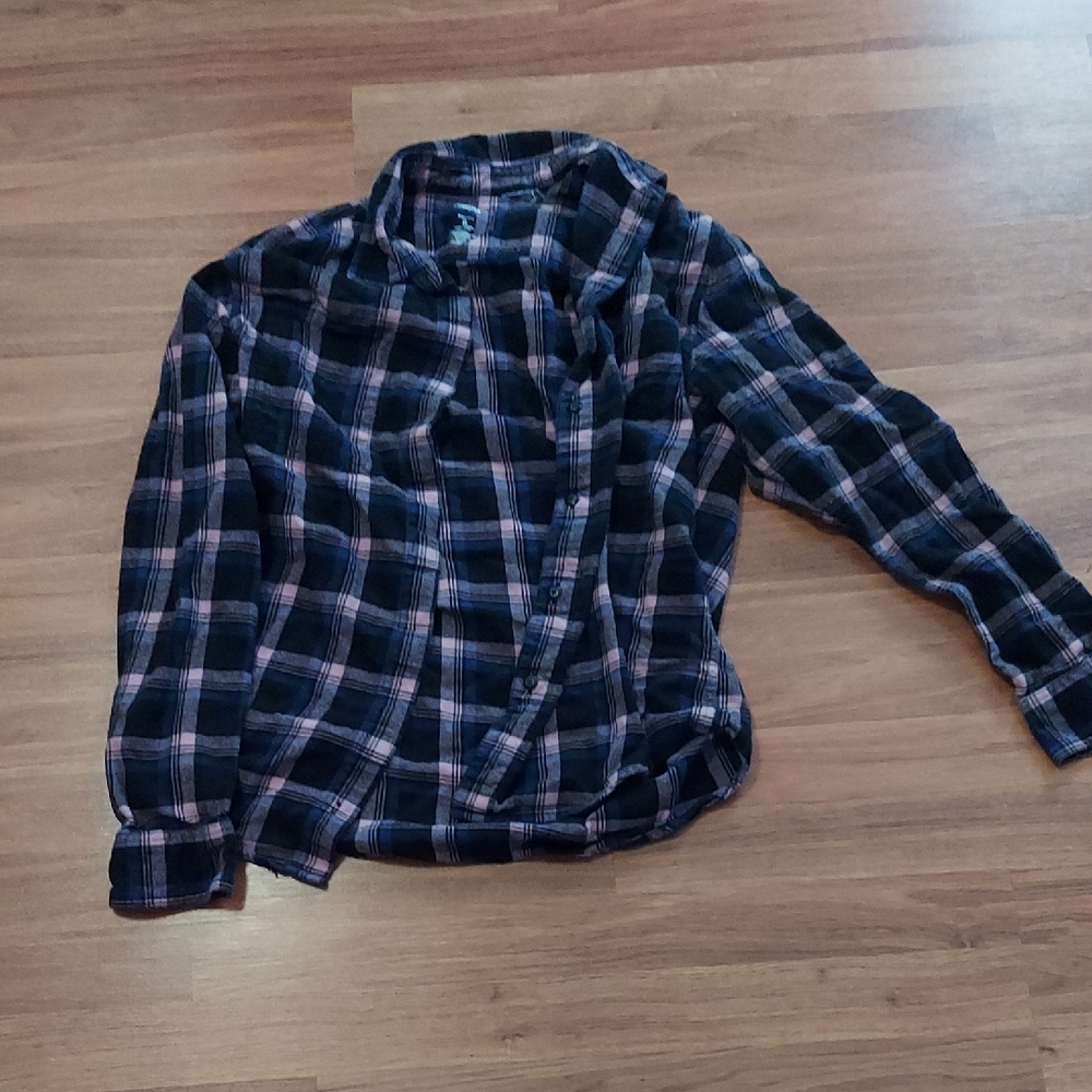 Sonoma Women's Black and Pink Plaid Button Down Shirt